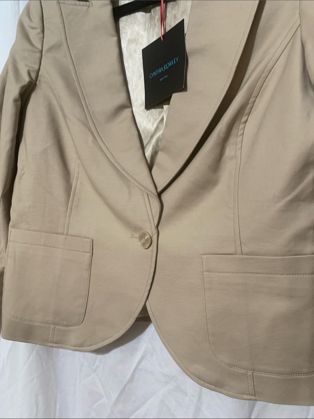 CYNTHIA ROWLEY Khaki colored 97% Cotton Blazer Jacket LARGE NEW NWT - Picture 3 of 8